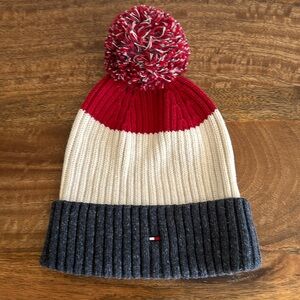 Men’s beanie knit hat color blocked logo Pom snow winter